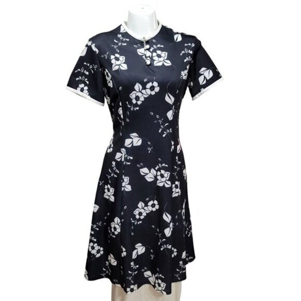 Vintage A-line Dress Black White short sleeve